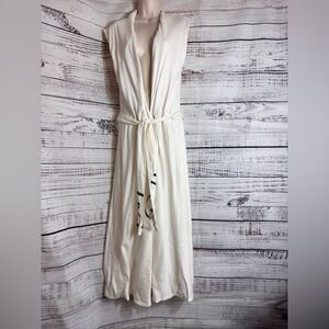 Bastine Dress Womens Size XL deep V Plunge Maxi Belted Organic Cotton Hemp Blend